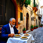 **

"A traveler exploring a hidden trattoria in Trapani, Sicily. The scene is warm and inviting, with the aroma of fresh seafood filling the air. The traveler is fully clothed in modest attire, enjoying an authentic Sicilian meal. Safe for work, appropriate content, professional photography, perfect anatomy, natural proportions, family-friendly."

**
