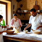 Home 9 성인 교육을 위한 학습 중심 여행 아이디어 - Culinary Workshop in Tuscany**
Prompt: "A group of tourists participating in a hands-on pasta-makin...
